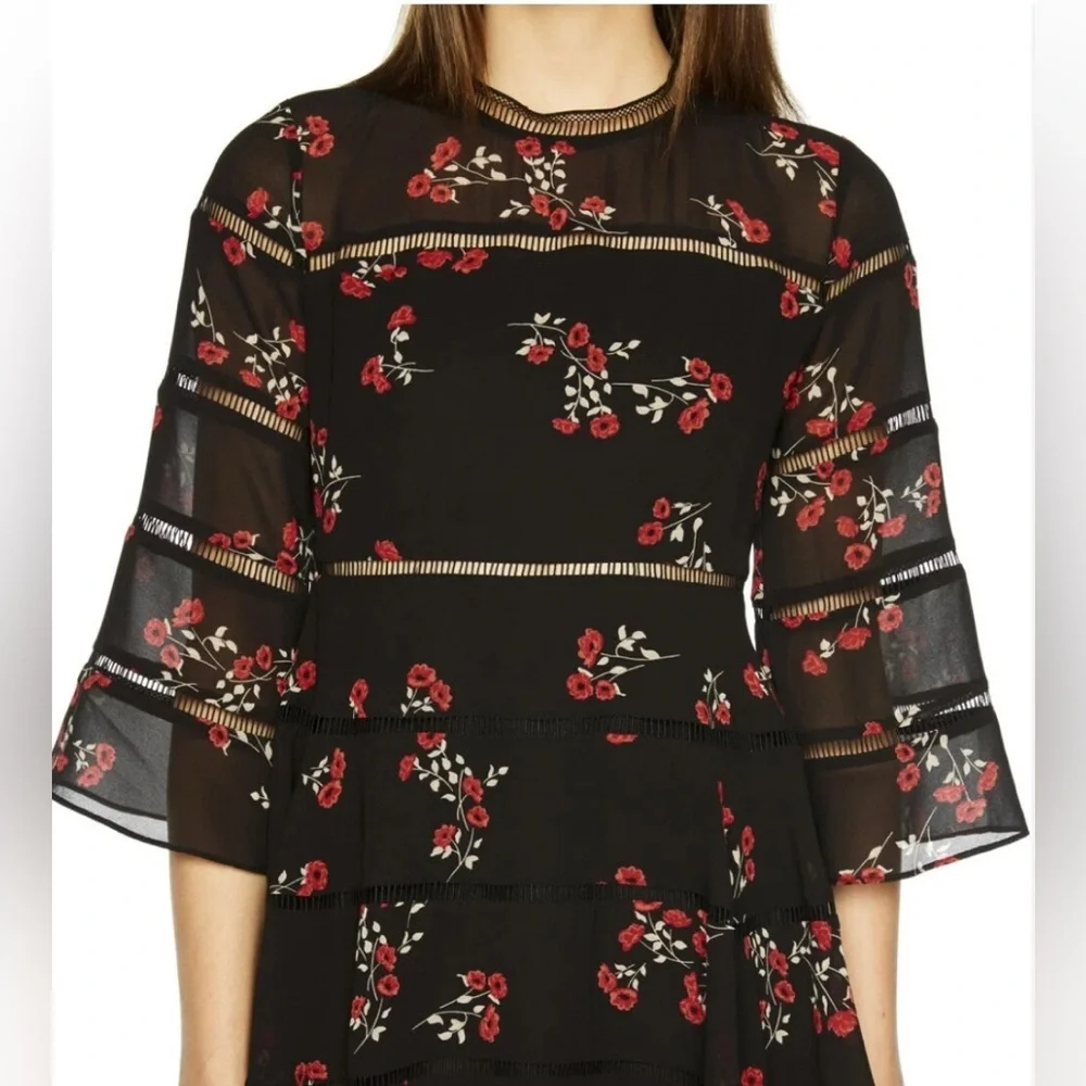 NWT Bardot Black Floral Long Sleeve Poppy Print Mini Dress - Picture 3 of 13